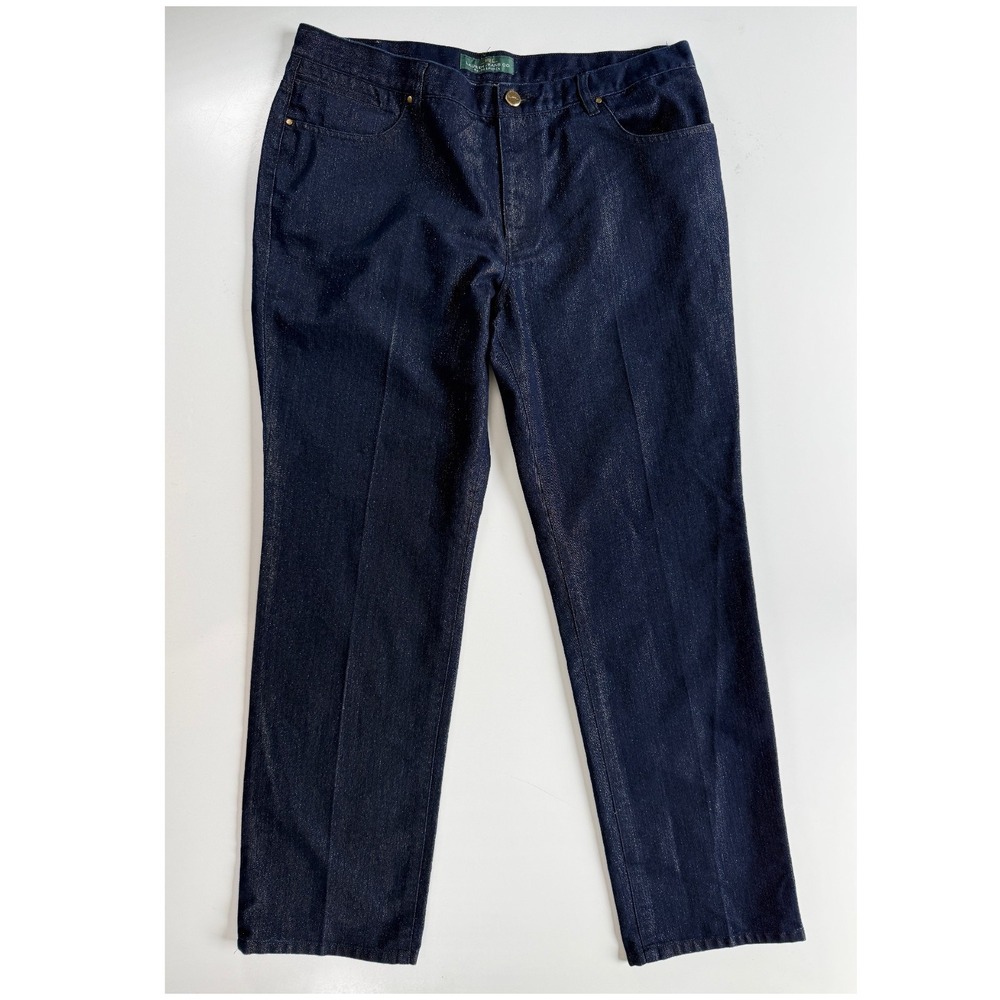 LAUREN RALPH LAUREN Modern Slim Jean Womens 16 Blue Gold Metallic Shimmer Shiny